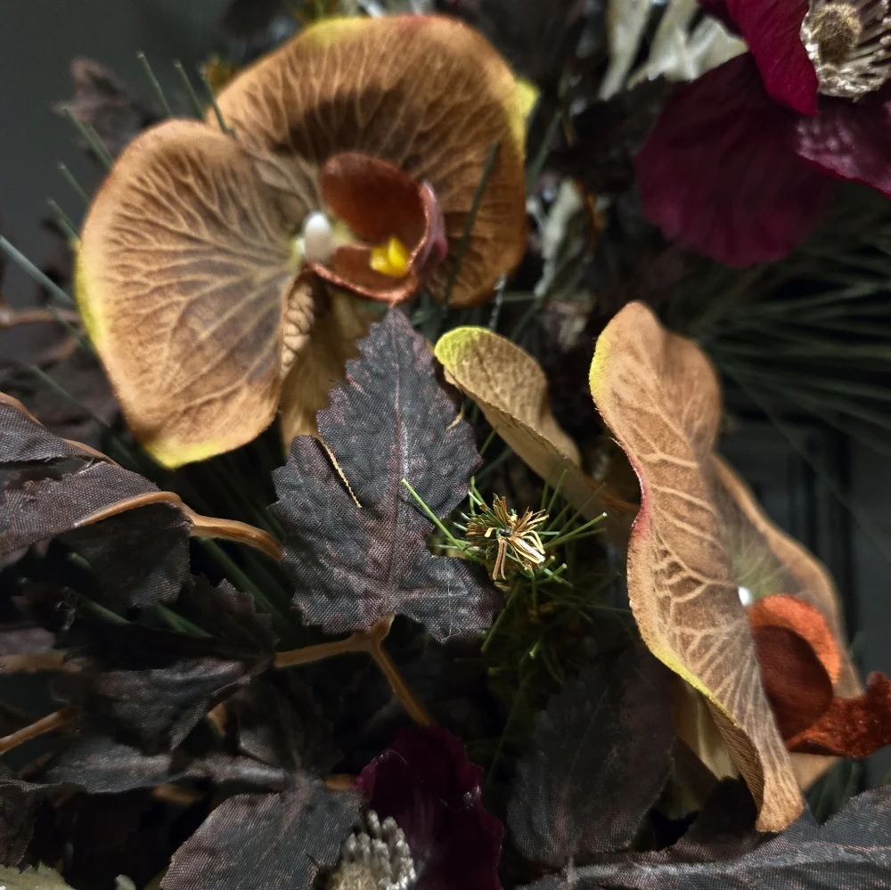 Elegant Holiday Orchid Wreath with Burgundy Poppies